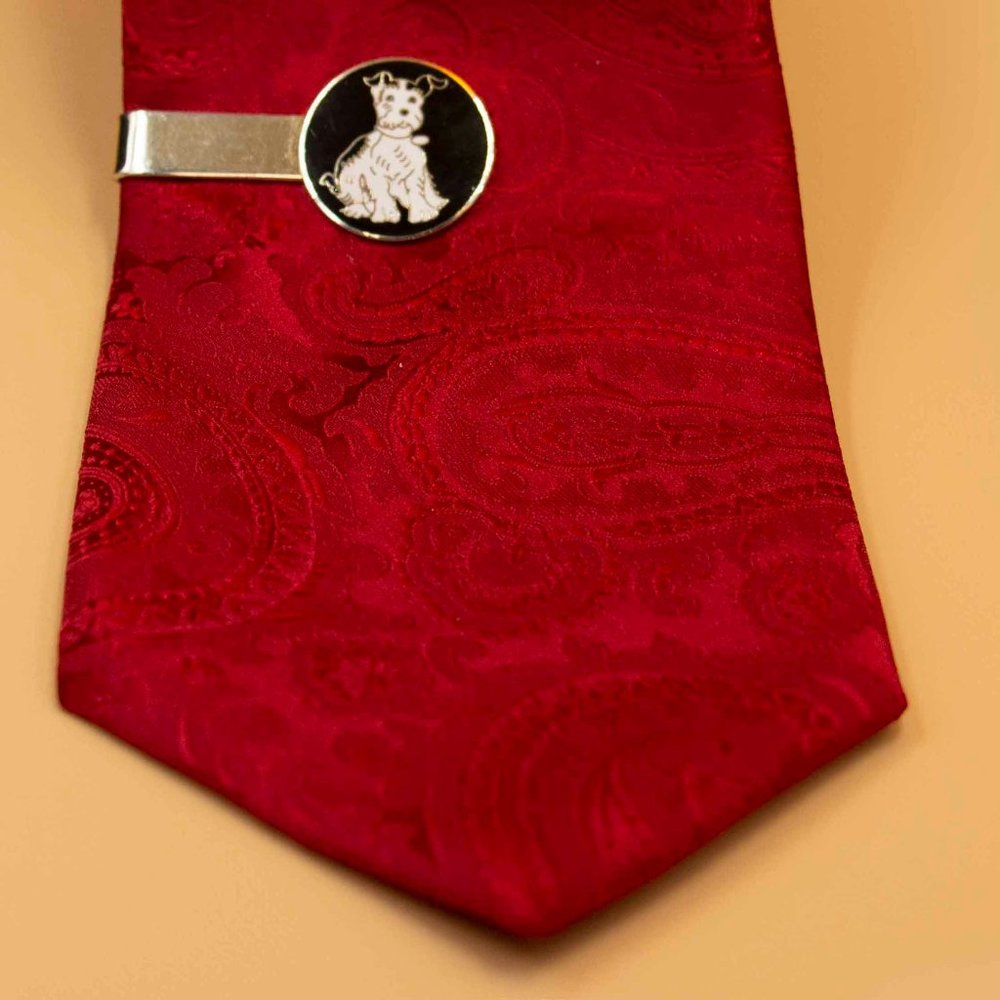 BLACK &WHITE TERRIER DOG TIE CLIP - MbTDABWr1